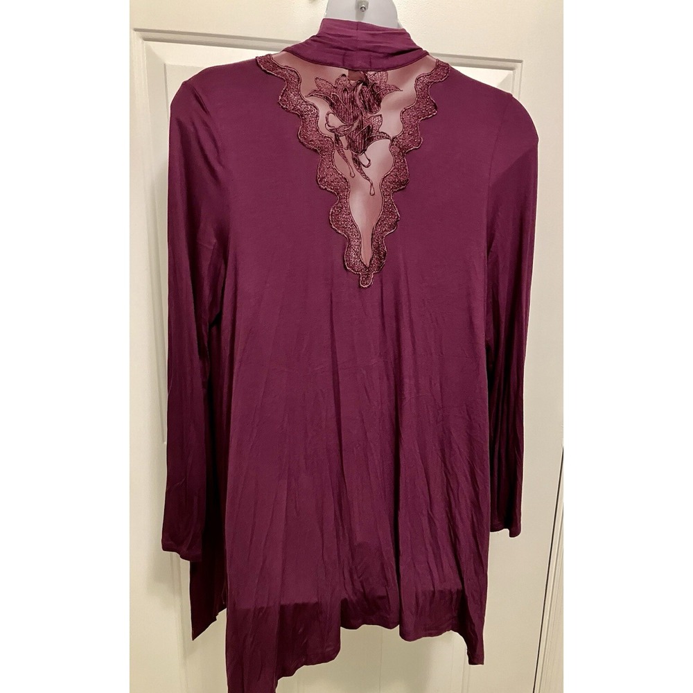 Simply Emma Burgundy‎ Wine Waterfall Cardigan Sweater Jacket Sz 2X Women's Plus